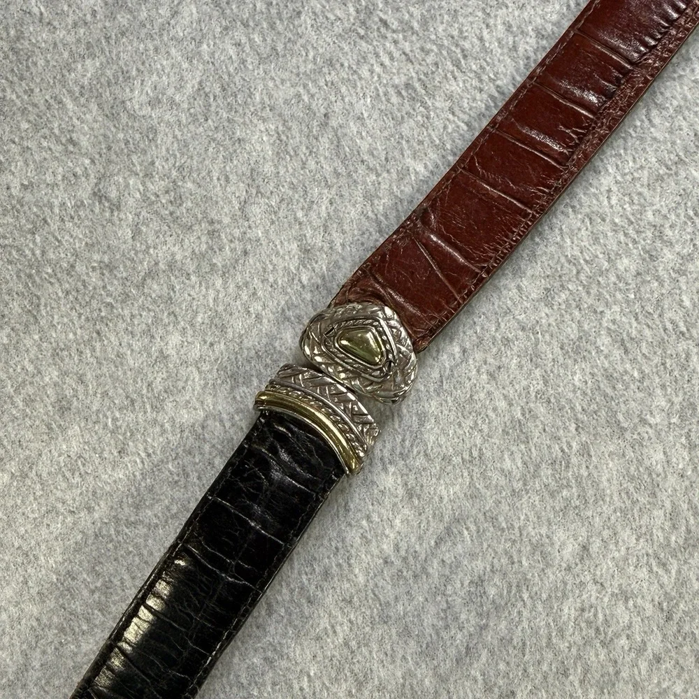 Vintage Brighton Leather Belt ML‎ 32 Black Brown Heart Concho Silver Gold 40210